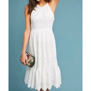 Anthropologie Eyelet Tiered Midi Dress NWT Women's 8 Cottagecore Boho Maeve
